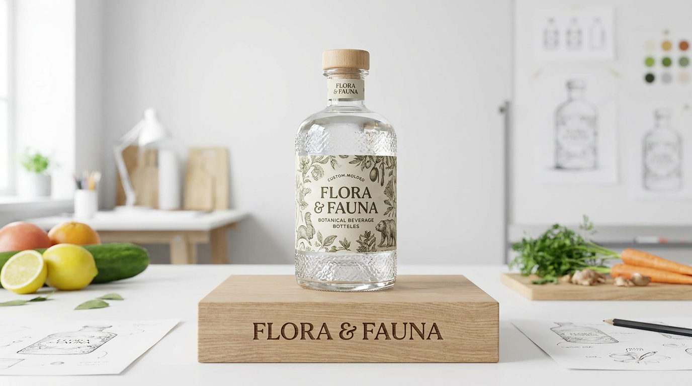 A beautifully crafted, market-ready beverage product presented on a clean branded surface — the pride and payoff of a formula done right, from concept to commercialization.